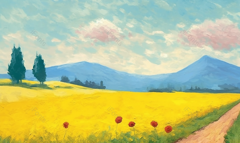 户外季节油菜花地红花风景背景,插画/手绘图,插画/手绘图库,插画/手绘图下载,插画/手绘